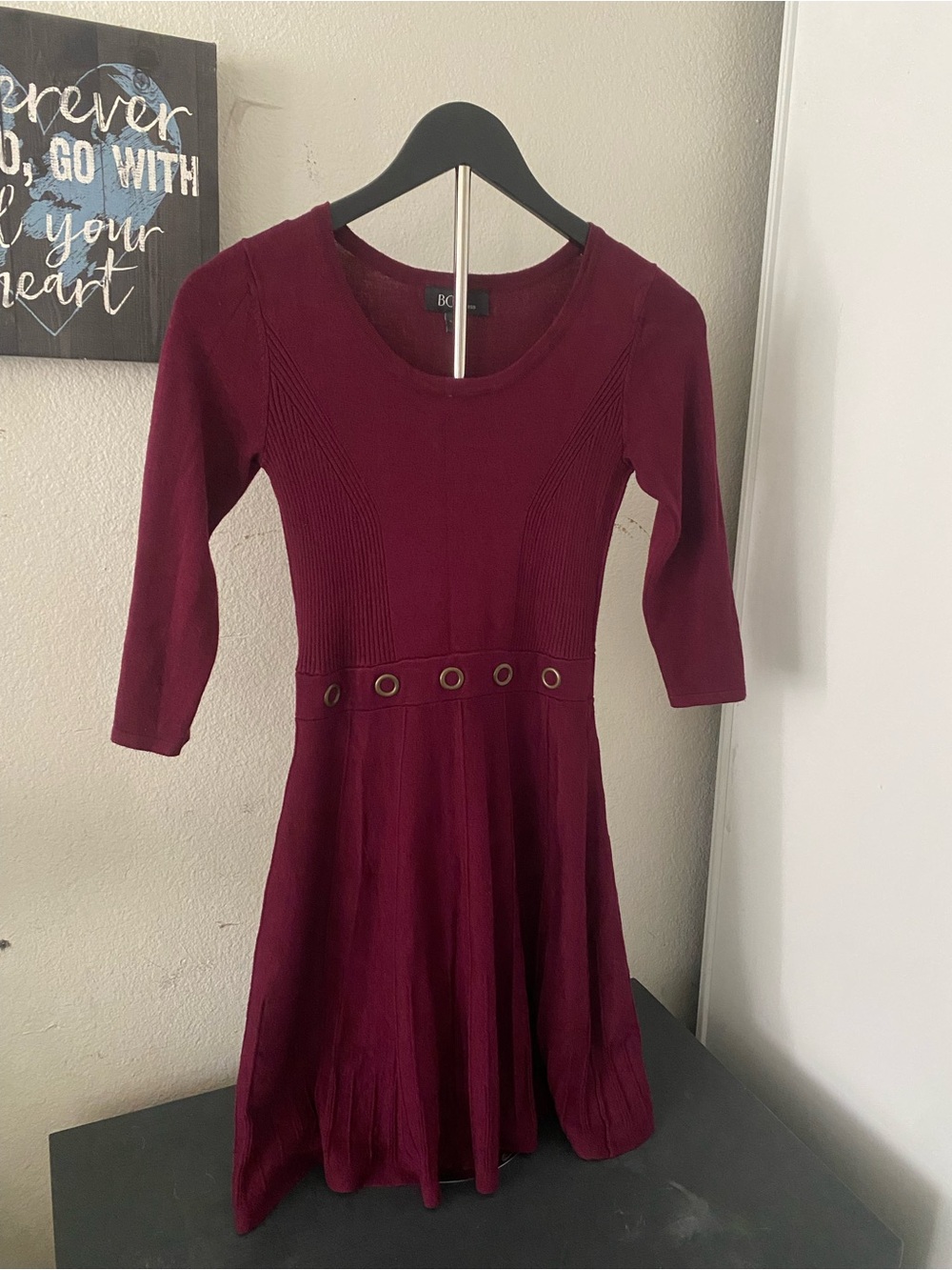 BCX Dress Burgundy Knit Fit-and-Flare Dress
